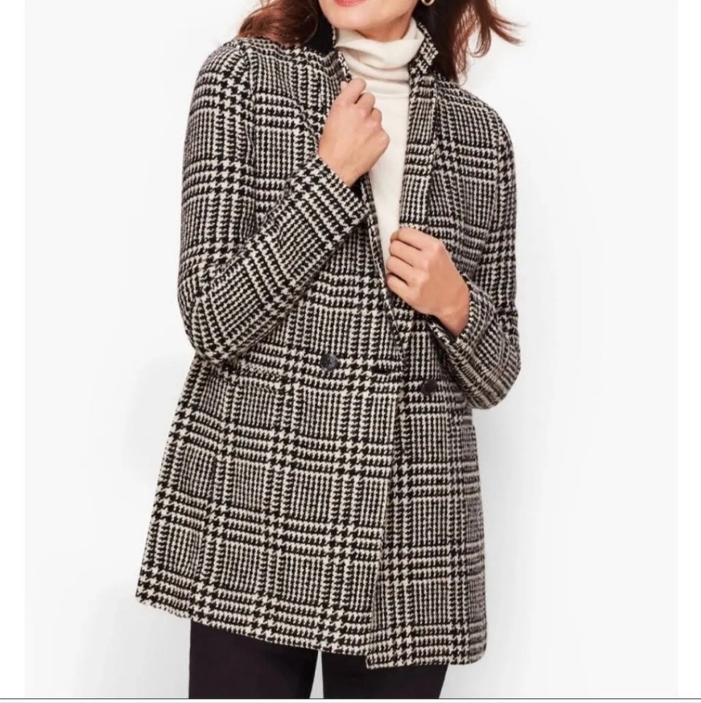 Talbots Houndstooth Black/White Tweed Blazer Coat